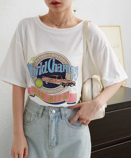 MAISON DE THERESE（メゾン ド テレーズ）の「ビッグサイズ　プリントTシャツ（Tシャツ/カットソー・レディース・ブラック/パープル/ホワイト/ピンク・M/L）」の9枚目の写真