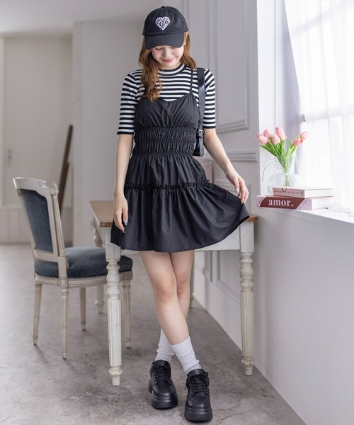 clear（クリア）の「ティアードキャミミニワンピース［ショート丈 大人 カジュアル］≪再入荷≫（ワンピース・レディース・ベージュ/ブラック・F）」の11枚目の写真