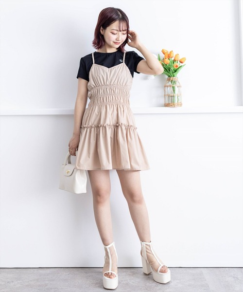 clear（クリア）の「ティアードキャミミニワンピース［ショート丈 大人 カジュアル］≪再入荷≫（ワンピース・レディース・ベージュ/ブラック・F）」の13枚目の写真