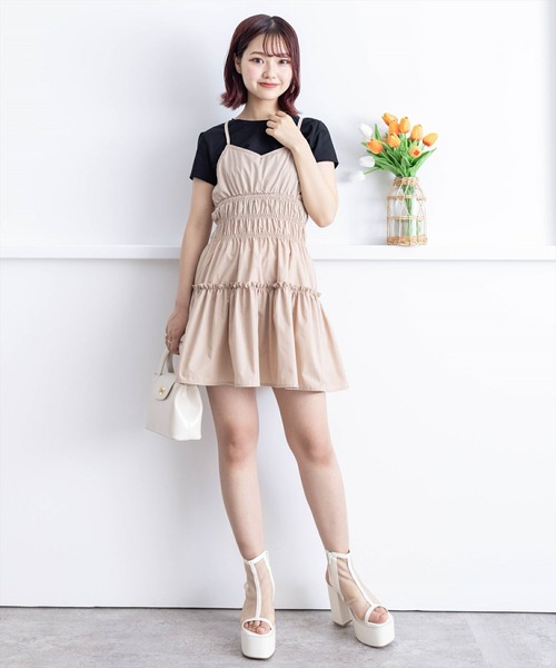 clear（クリア）の「ティアードキャミミニワンピース［ショート丈 大人 カジュアル］≪再入荷≫（ワンピース・レディース・ベージュ/ブラック・F）」の14枚目の写真