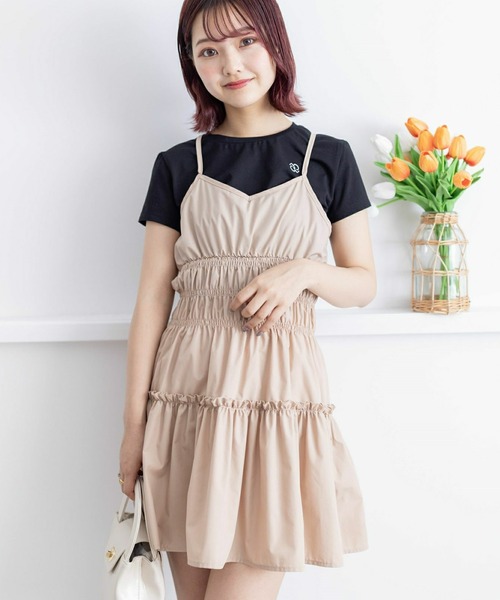 clear（クリア）の「ティアードキャミミニワンピース［ショート丈 大人 カジュアル］≪再入荷≫（ワンピース・レディース・ベージュ/ブラック・F）」の12枚目の写真