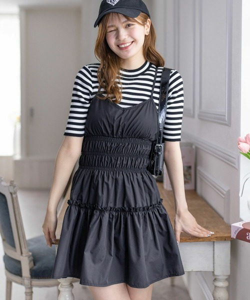 clear（クリア）の「ティアードキャミミニワンピース［ショート丈 大人 カジュアル］≪再入荷≫（ワンピース・レディース・ベージュ/ブラック・F）」の9枚目の写真