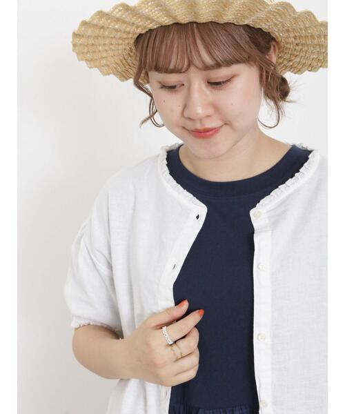 Samansa Mos2（サマンサ モスモス）の「【クールコットン/接触冷感】柄アソート襟フリルブラウス（シャツ/ブラウス・レディース・ブラック/チャコールグレー/ブルー/オフホワイト・F）」の2枚目の写真