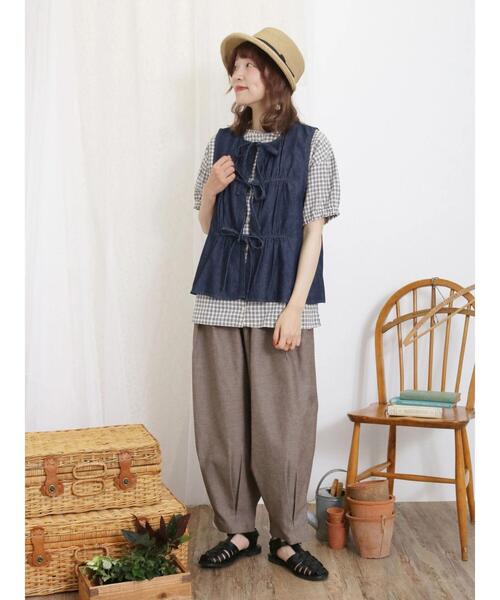 Samansa Mos2（サマンサ モスモス）の「【クールコットン/接触冷感】柄アソート襟フリルブラウス（シャツ/ブラウス・レディース・ブラック/チャコールグレー/ブルー/オフホワイト・F）」の22枚目の写真