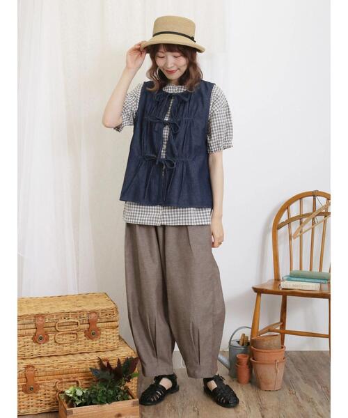 Samansa Mos2（サマンサ モスモス）の「【クールコットン/接触冷感】柄アソート襟フリルブラウス（シャツ/ブラウス・レディース・ブラック/チャコールグレー/ブルー/オフホワイト・F）」の21枚目の写真