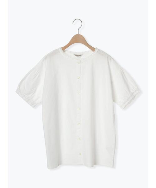 Samansa Mos2（サマンサ モスモス）の「【クールコットン/接触冷感】柄アソート襟フリルブラウス（シャツ/ブラウス・レディース・ブラック/チャコールグレー/ブルー/オフホワイト・F）」の9枚目の写真