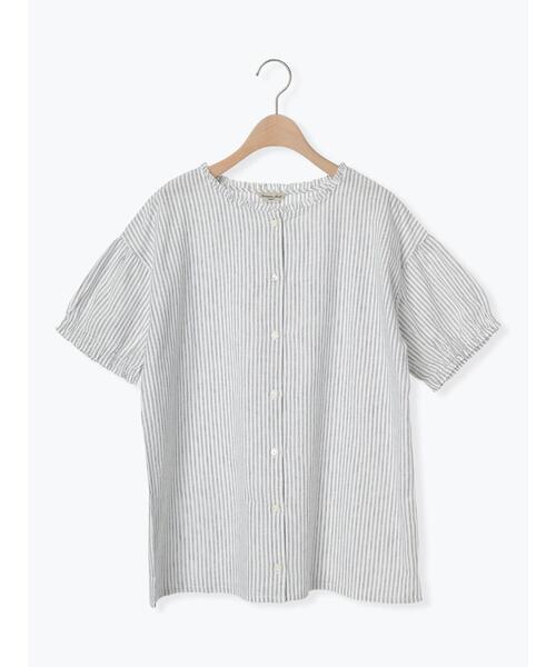 Samansa Mos2（サマンサ モスモス）の「【クールコットン/接触冷感】柄アソート襟フリルブラウス（シャツ/ブラウス・レディース・ブラック/チャコールグレー/ブルー/オフホワイト・F）」の8枚目の写真