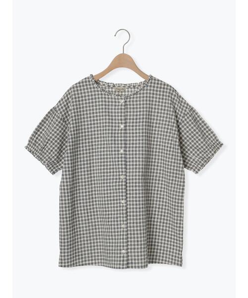 Samansa Mos2（サマンサ モスモス）の「【クールコットン/接触冷感】柄アソート襟フリルブラウス（シャツ/ブラウス・レディース・ブラック/チャコールグレー/ブルー/オフホワイト・F）」の7枚目の写真