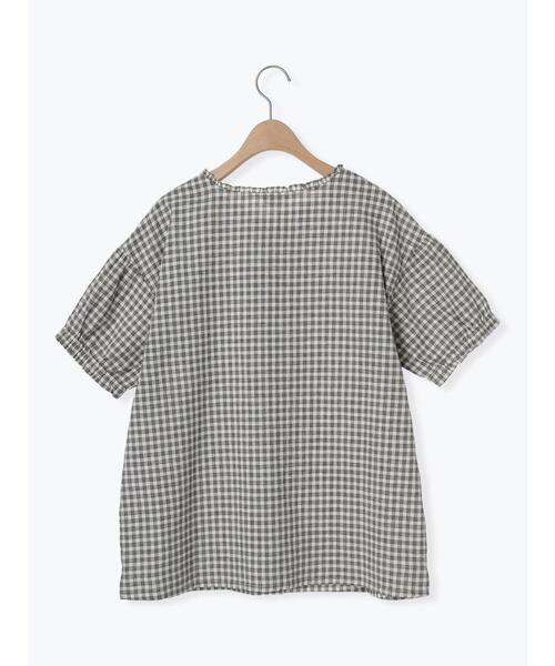 Samansa Mos2（サマンサ モスモス）の「【クールコットン/接触冷感】柄アソート襟フリルブラウス（シャツ/ブラウス・レディース・ブラック/チャコールグレー/ブルー/オフホワイト・F）」の6枚目の写真