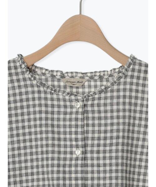 Samansa Mos2（サマンサ モスモス）の「【クールコットン/接触冷感】柄アソート襟フリルブラウス（シャツ/ブラウス・レディース・ブラック/チャコールグレー/ブルー/オフホワイト・F）」の5枚目の写真