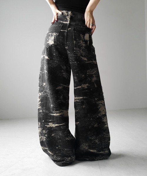 【 ２color ／ ４size 】クラッシュダメージバイカラースラブワイドデニム ／ crash damaged bicolor slab wide denim（デニムパンツ）｜me+em select（ミームセレクト）