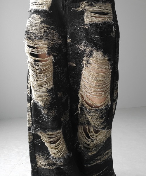 【 ２color ／ ４size 】クラッシュダメージバイカラースラブワイドデニム ／ crash damaged bicolor slab wide denim（デニムパンツ）｜me+em select（ミームセレクト）