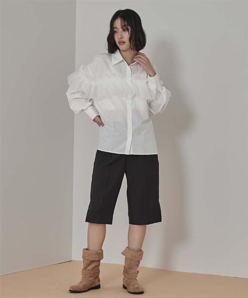 miette（ミエット）の「チュールフリルシャツ（シャツ/ブラウス・レディース・ブラック/ブルー/オフホワイト/ピンク/ブラウン・FREE）」の22枚目の写真