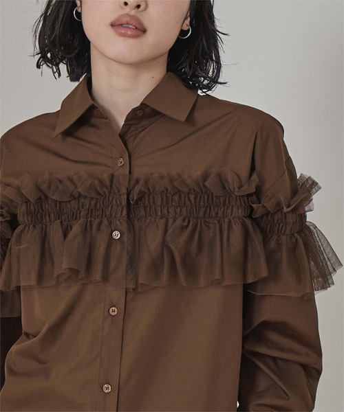 miette（ミエット）の「チュールフリルシャツ（シャツ/ブラウス・レディース・ブラック/ブルー/オフホワイト/ピンク/ブラウン・FREE）」の9枚目の写真