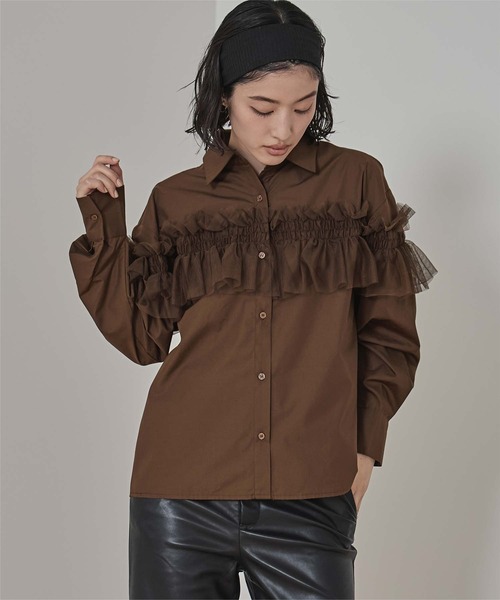 miette（ミエット）の「チュールフリルシャツ（シャツ/ブラウス・レディース・ブラック/ブルー/オフホワイト/ピンク/ブラウン・FREE）」の11枚目の写真