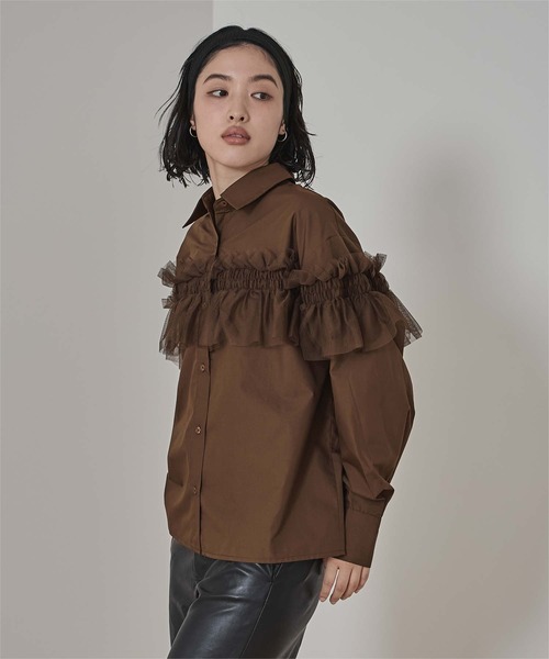 miette（ミエット）の「チュールフリルシャツ（シャツ/ブラウス・レディース・ブラック/ブルー/オフホワイト/ピンク/ブラウン・FREE）」の13枚目の写真