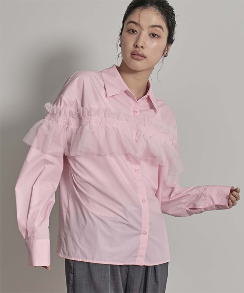 miette（ミエット）の「チュールフリルシャツ（シャツ/ブラウス・レディース・ブラック/ブルー/オフホワイト/ピンク/ブラウン・FREE）」の15枚目の写真