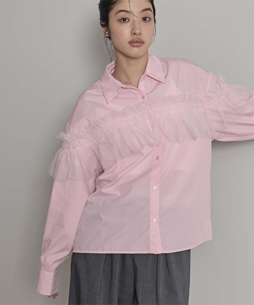 miette（ミエット）の「チュールフリルシャツ（シャツ/ブラウス・レディース・ブラック/ブルー/オフホワイト/ピンク/ブラウン・FREE）」の19枚目の写真