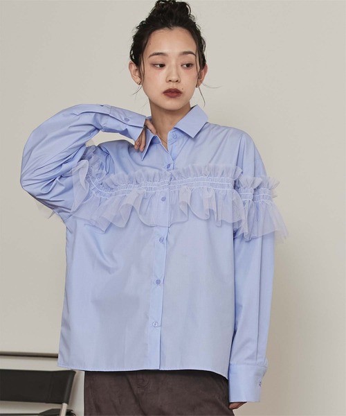 miette(ミエット)の「チュールフリルシャツ(シャツ/ブラウス・レディース・ブラック/ブルー/オフホワイト/ピンク/ブラウン・FREE)」の15枚目の写真