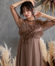 チュールサッシュレイヤードデザインドレス