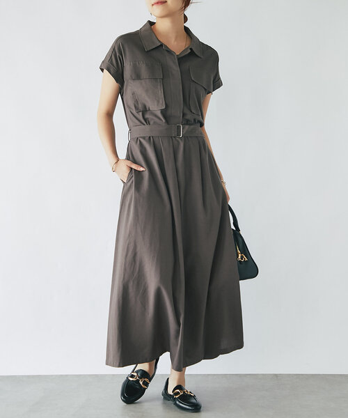 un dix cors（アンディコール）の「《着方アレンジいろいろ》ワークポケットウエスト切替ワンピース（ワンピース・レディース・ブラック/チャコールグレー・FREE）」の8枚目の写真