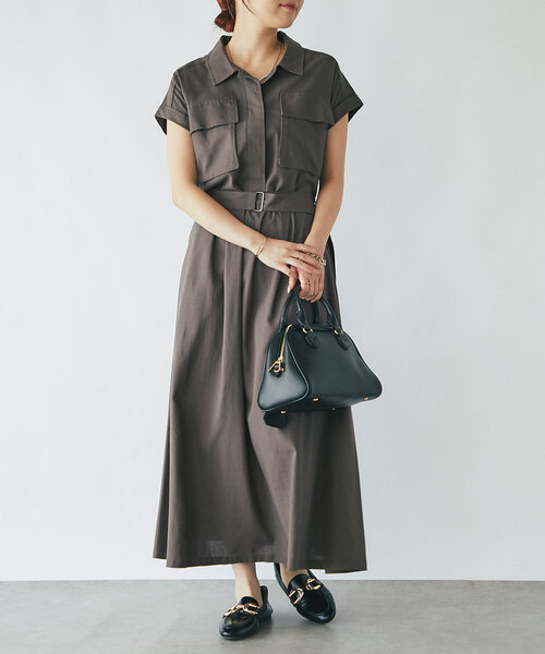 un dix cors（アンディコール）の「《着方アレンジいろいろ》ワークポケットウエスト切替ワンピース（ワンピース・レディース・ブラック/チャコールグレー・FREE）」の9枚目の写真