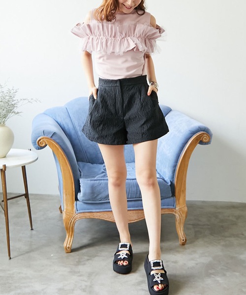 MIU MIU　ビジューポケットショートパンツ　アセテート×ビスコース　ネイビー セール】切り替えサイドポケットカーゴショートパンツ（その他