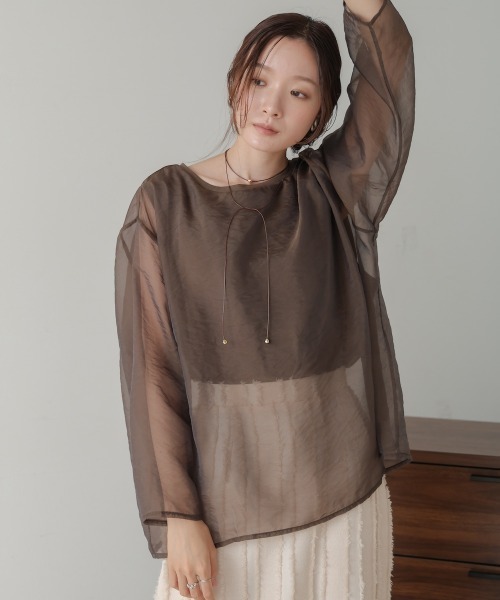 Bab(バブ)の「シアーレイヤードカットソートップス(Tシャツ/カットソー・レディース・ブラウン/ベージュ/ブルー/グレイッシュベージュ・FREE)」の21枚目の写真