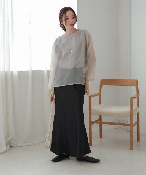 Bab(バブ)の「シアーレイヤードカットソートップス(Tシャツ/カットソー・レディース・ブラウン/ベージュ/ブルー/グレイッシュベージュ・FREE)」の6枚目の写真