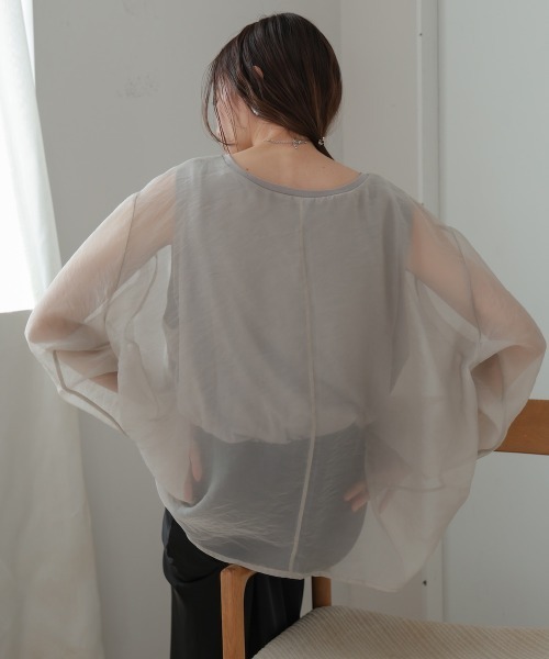 Bab(バブ)の「シアーレイヤードカットソートップス(Tシャツ/カットソー・レディース・ブラウン/ベージュ/ブルー/グレイッシュベージュ・FREE)」の8枚目の写真