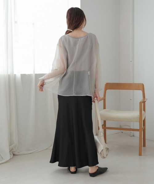Bab(バブ)の「シアーレイヤードカットソートップス(Tシャツ/カットソー・レディース・ブラウン/ベージュ/ブルー/グレイッシュベージュ・FREE)」の9枚目の写真