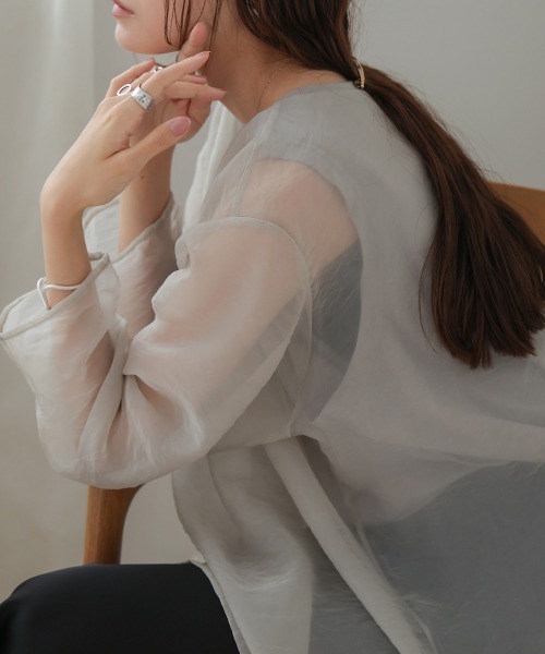 Bab(バブ)の「シアーレイヤードカットソートップス(Tシャツ/カットソー・レディース・ブラウン/ベージュ/ブルー/グレイッシュベージュ・FREE)」の10枚目の写真