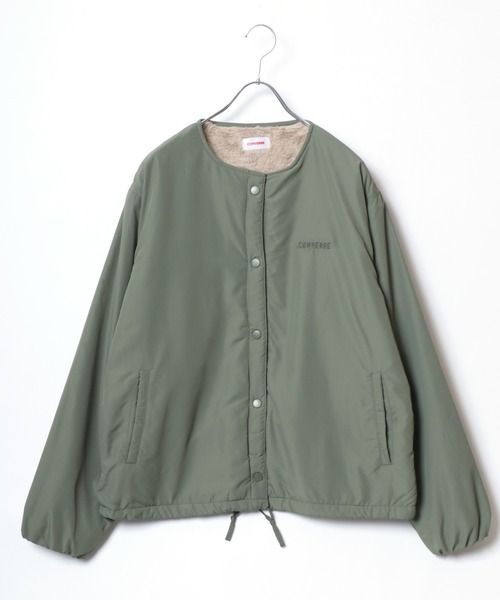 CONVERSE（コンバース）の「CONVERSE（コンバース）裏地シャギーボアファー ノーカラージャケット レディース/ナイロンジャケットアウター（ノーカラージャケット・レディース・ダークベージュ/カーキ/チャコールグレー/ブラック・M/L）」の14枚目の写真