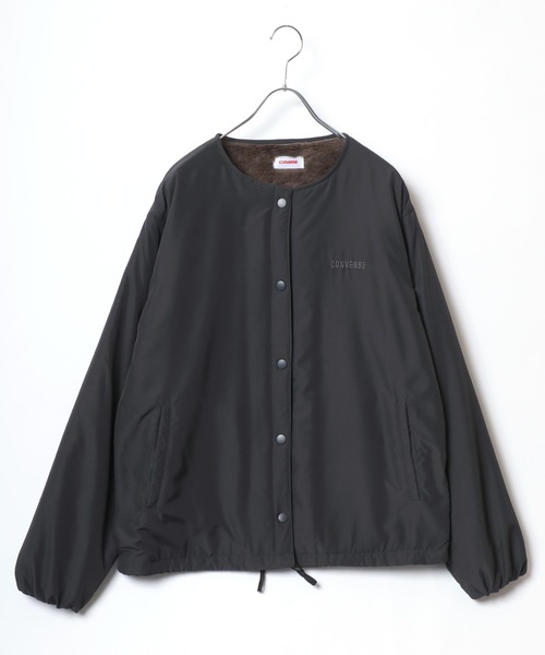 CONVERSE（コンバース）の「CONVERSE（コンバース）裏地シャギーボアファー ノーカラージャケット レディース/ナイロンジャケットアウター（ノーカラージャケット・レディース・ダークベージュ/カーキ/チャコールグレー/ブラック・M/L）」の5枚目の写真