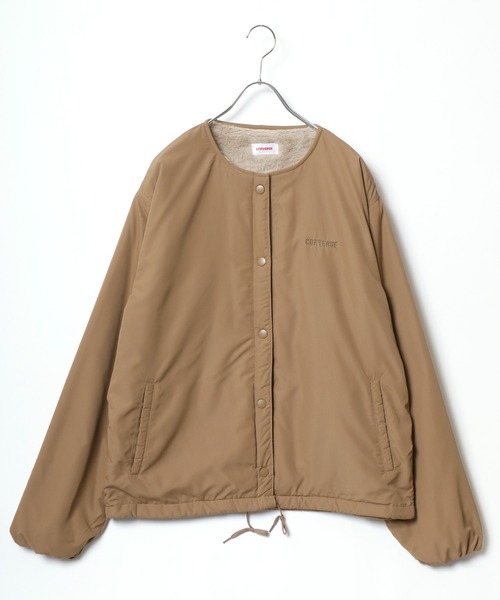 CONVERSE（コンバース）の「CONVERSE（コンバース）裏地シャギーボアファー ノーカラージャケット レディース/ナイロンジャケットアウター（ノーカラージャケット・レディース・ダークベージュ/カーキ/チャコールグレー/ブラック・M/L）」の11枚目の写真
