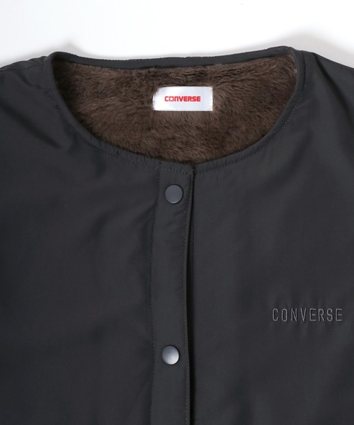 CONVERSE（コンバース）の「CONVERSE（コンバース）裏地シャギーボアファー ノーカラージャケット レディース/ナイロンジャケットアウター（ノーカラージャケット・レディース・ダークベージュ/カーキ/チャコールグレー/ブラック・M/L）」の17枚目の写真