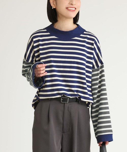 n'OrLABEL(ノアールレーベル)の「ボトルネックボーダー配色プルオーバー(Tシャツ/カットソー・レディース・ブラック/ブルー/ベージュ・FREE)」の3枚目の写真