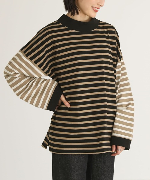 n'OrLABEL(ノアールレーベル)の「ボトルネックボーダー配色プルオーバー(Tシャツ/カットソー・レディース・ブラック/ブルー/ベージュ・FREE)」の12枚目の写真