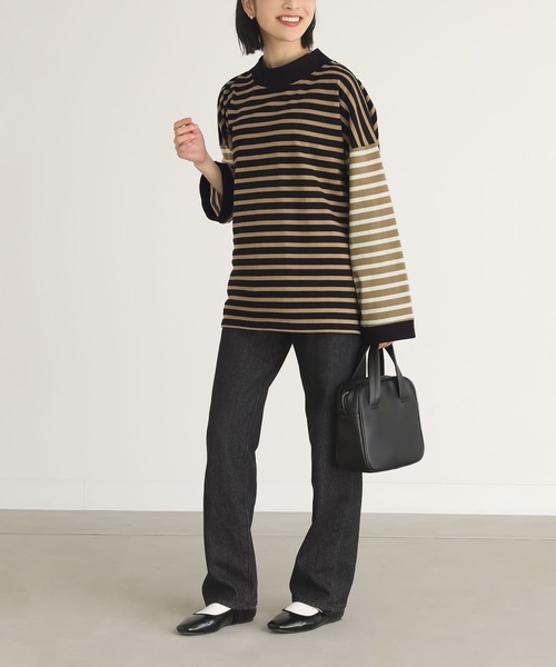 n'OrLABEL(ノアールレーベル)の「ボトルネックボーダー配色プルオーバー(Tシャツ/カットソー・レディース・ブラック/ブルー/ベージュ・FREE)」の14枚目の写真