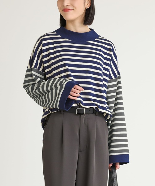 n'OrLABEL(ノアールレーベル)の「ボトルネックボーダー配色プルオーバー(Tシャツ/カットソー・レディース・ブラック/ブルー/ベージュ・FREE)」の18枚目の写真