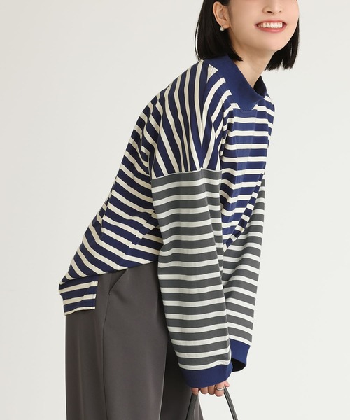 n'OrLABEL(ノアールレーベル)の「ボトルネックボーダー配色プルオーバー(Tシャツ/カットソー・レディース・ブラック/ブルー/ベージュ・FREE)」の19枚目の写真