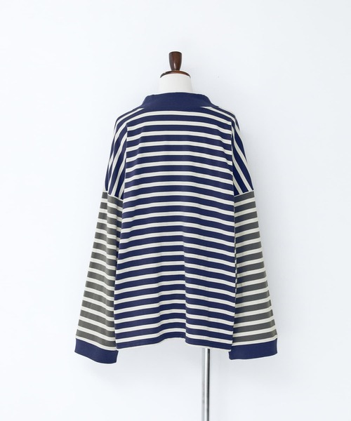 n'OrLABEL(ノアールレーベル)の「ボトルネックボーダー配色プルオーバー(Tシャツ/カットソー・レディース・ブラック/ブルー/ベージュ・FREE)」の6枚目の写真
