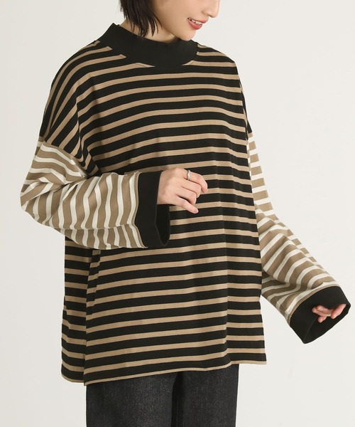 n'OrLABEL(ノアールレーベル)の「ボトルネックボーダー配色プルオーバー(Tシャツ/カットソー・レディース・ブラック/ブルー/ベージュ・FREE)」の4枚目の写真