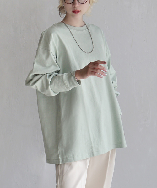 zootie(ズーティー)の「【水と油分を弾いて汚れにくい!】 シミヘン加工 リブスリーブプルオーバー(Tシャツ/カットソー・レディース・レッド系その他/ベージュ系その他/ネイビー/ミント/チョコ/ブラック/ライトブルー/イエロー系その他/ライトピンク/ホワイト×ブラック/オフホワイト/杢グレー/ホワイト×グレー・フリー)」の9枚目の写真