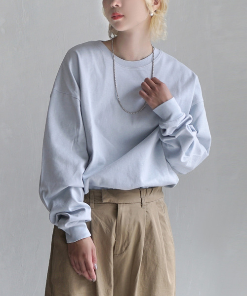 zootie(ズーティー)の「【水と油分を弾いて汚れにくい!】 シミヘン加工 リブスリーブプルオーバー(Tシャツ/カットソー・レディース・レッド系その他/ベージュ系その他/ネイビー/ミント/チョコ/ブラック/ライトブルー/イエロー系その他/ライトピンク/ホワイト×ブラック/オフホワイト/杢グレー/ホワイト×グレー・フリー)」の10枚目の写真