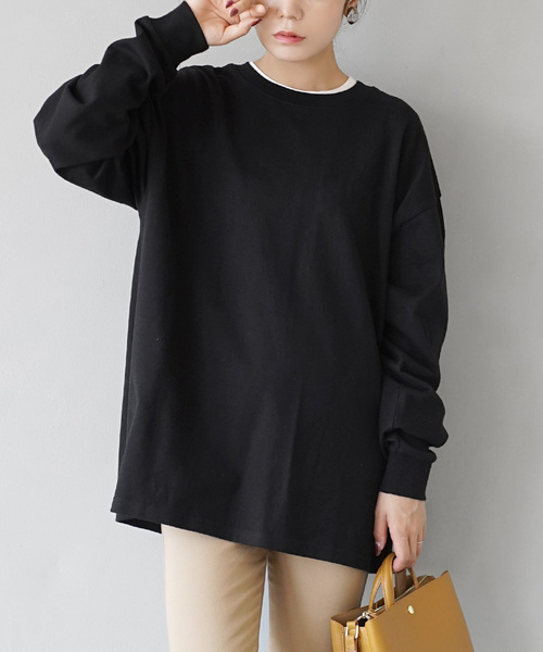 zootie(ズーティー)の「【水と油分を弾いて汚れにくい!】 シミヘン加工 リブスリーブプルオーバー(Tシャツ/カットソー・レディース・レッド系その他/ベージュ系その他/ネイビー/ミント/チョコ/ブラック/ライトブルー/イエロー系その他/ライトピンク/ホワイト×ブラック/オフホワイト/杢グレー/ホワイト×グレー・フリー)」の5枚目の写真