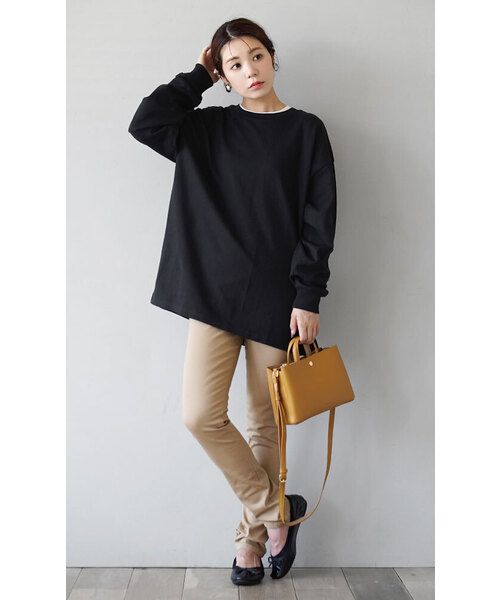 zootie(ズーティー)の「【水と油分を弾いて汚れにくい!】 シミヘン加工 リブスリーブプルオーバー(Tシャツ/カットソー・レディース・レッド系その他/ベージュ系その他/ネイビー/ミント/チョコ/ブラック/ライトブルー/イエロー系その他/ライトピンク/ホワイト×ブラック/オフホワイト/杢グレー/ホワイト×グレー・フリー)」の14枚目の写真