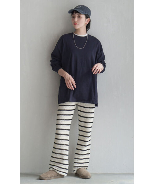 zootie(ズーティー)の「【水と油分を弾いて汚れにくい!】 シミヘン加工 リブスリーブプルオーバー(Tシャツ/カットソー・レディース・レッド系その他/ベージュ系その他/ネイビー/ミント/チョコ/ブラック/ライトブルー/イエロー系その他/ライトピンク/ホワイト×ブラック/オフホワイト/杢グレー/ホワイト×グレー・フリー)」の16枚目の写真