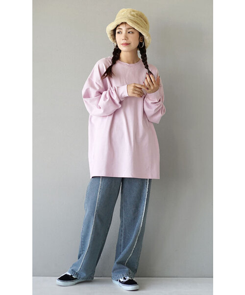zootie(ズーティー)の「【水と油分を弾いて汚れにくい!】 シミヘン加工 リブスリーブプルオーバー(Tシャツ/カットソー・レディース・レッド系その他/ベージュ系その他/ネイビー/ミント/チョコ/ブラック/ライトブルー/イエロー系その他/ライトピンク/ホワイト×ブラック/オフホワイト/杢グレー/ホワイト×グレー・フリー)」の22枚目の写真