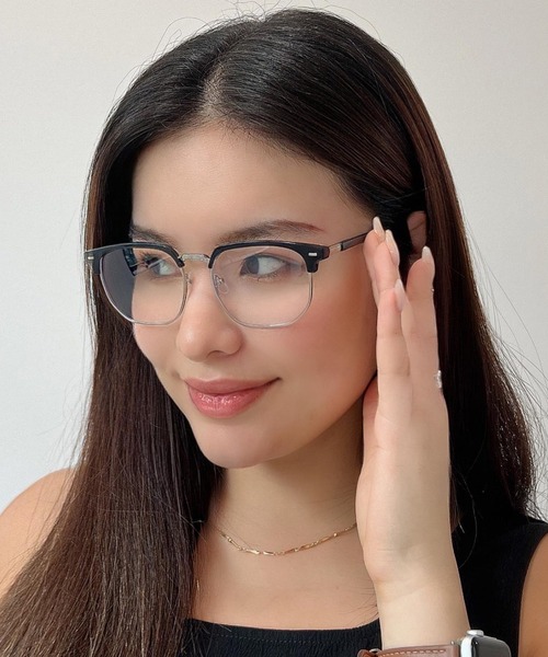 Futier land（フューティアランド）の「スクエアハーフリム眼鏡/ユニセックス/ブルーライトカット（メガネ・レディース・グレー/ブラック・FREE）」の21枚目の写真
